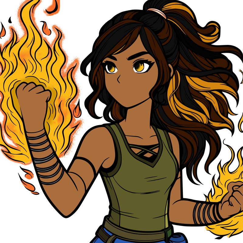 realistic girl with fire powers