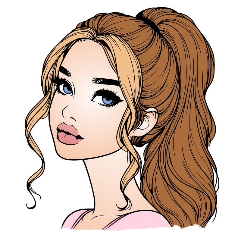 realistic girl with a ponytail on her hair and lips