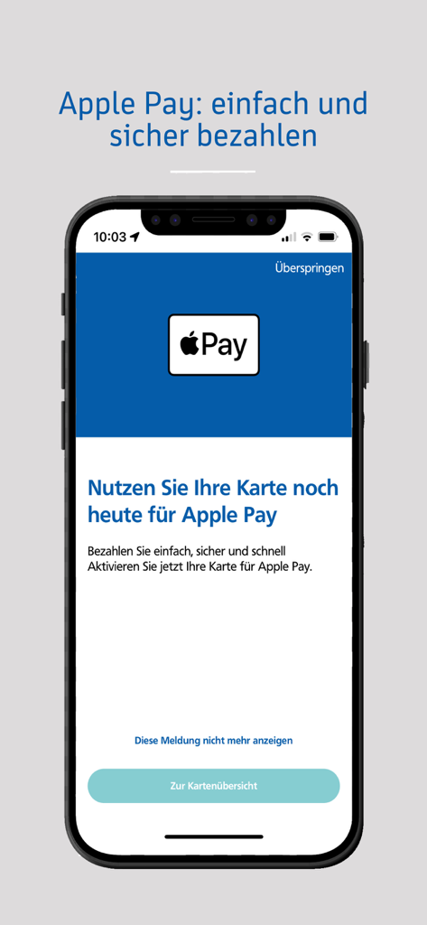 BBBank-Banking - BBBank app screen showing Apple Pay activation and payment security features