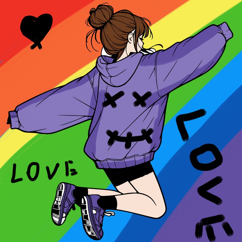 realistic girl jumping with a bun and oversized sweatshirt
