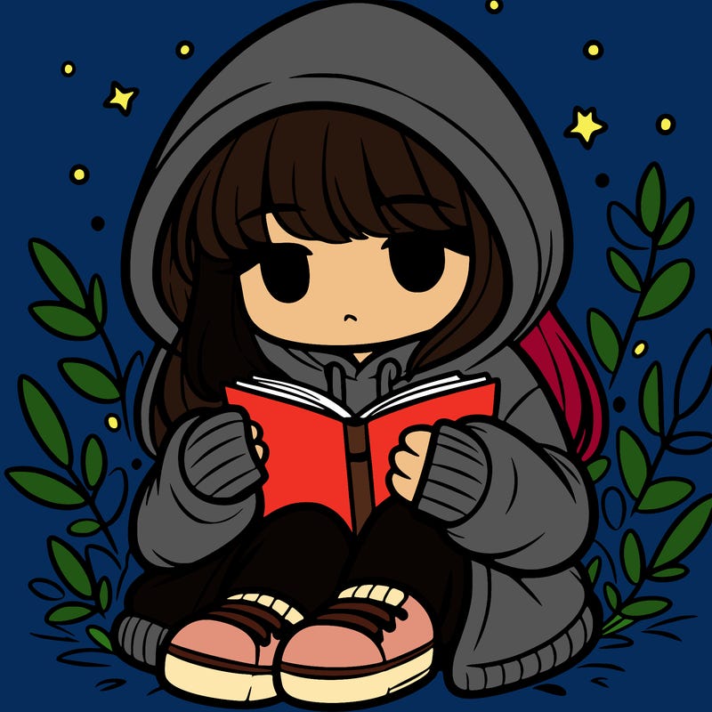 girl in oversized hoodie reading a book