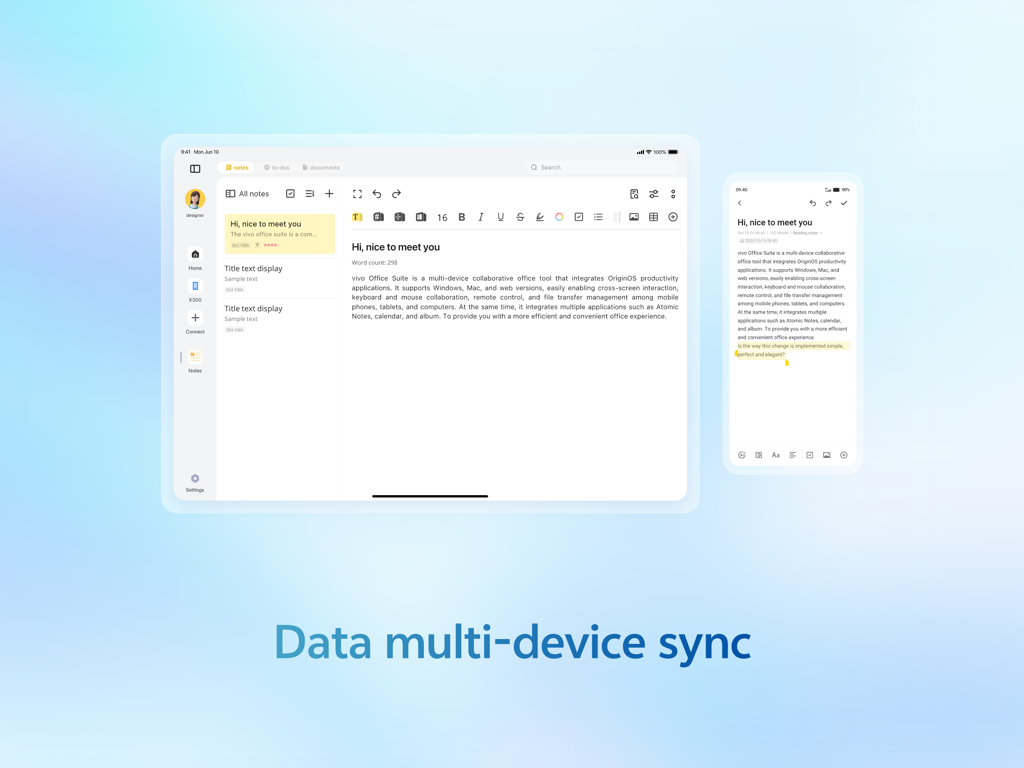Real time note synchronization between a vivo smartphone and an iPad using vivo Office Kit