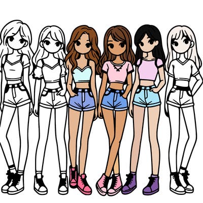 a group of girls wearing crop tops and shorts