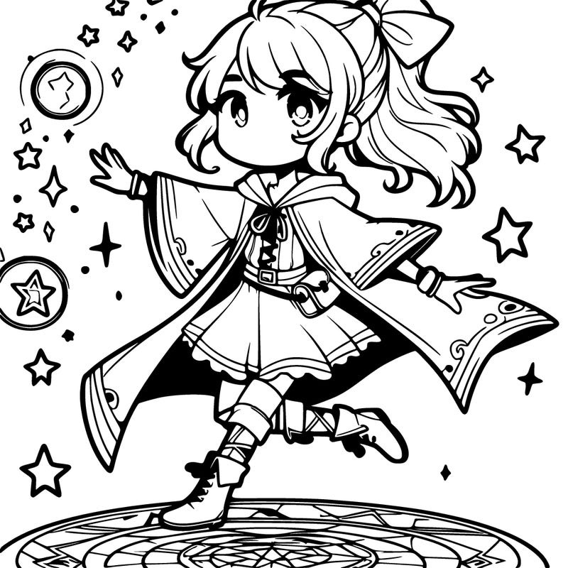 a young mage floating in the air with magic around her