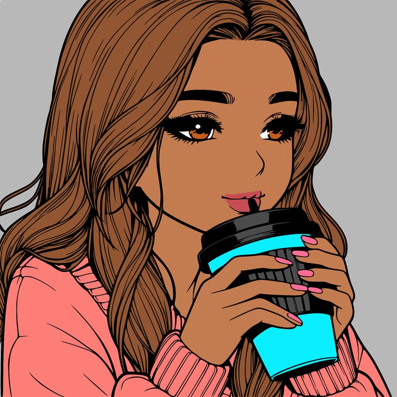 realistic girl drinking coffee