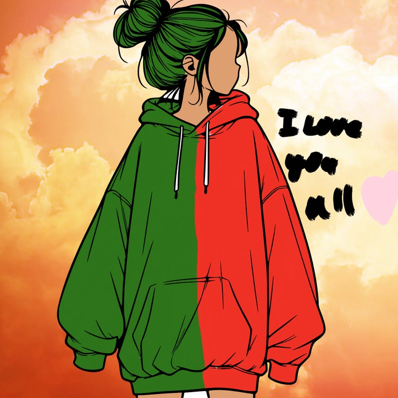 realistic girl with a oversized sweatshirt on and a bun