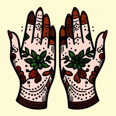 hands with henna design that can be colored in