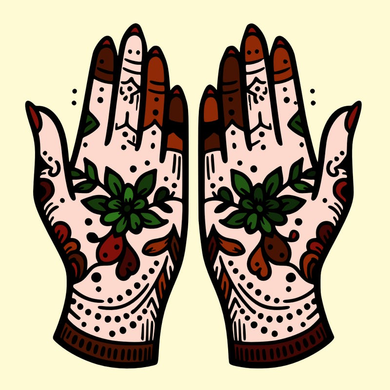 hands with henna design that can be colored in