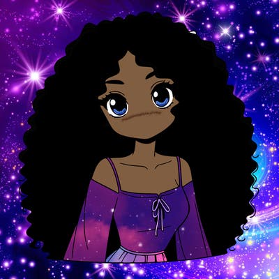 a black anime girl with long afro hair