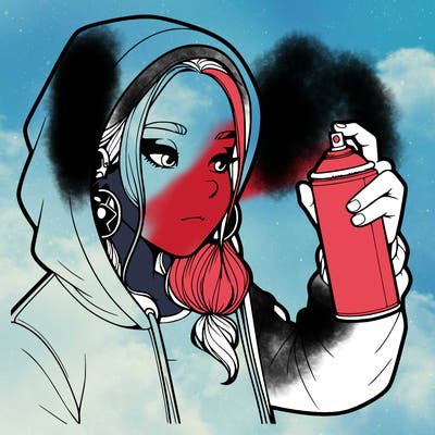 a realistic girl, spray painting