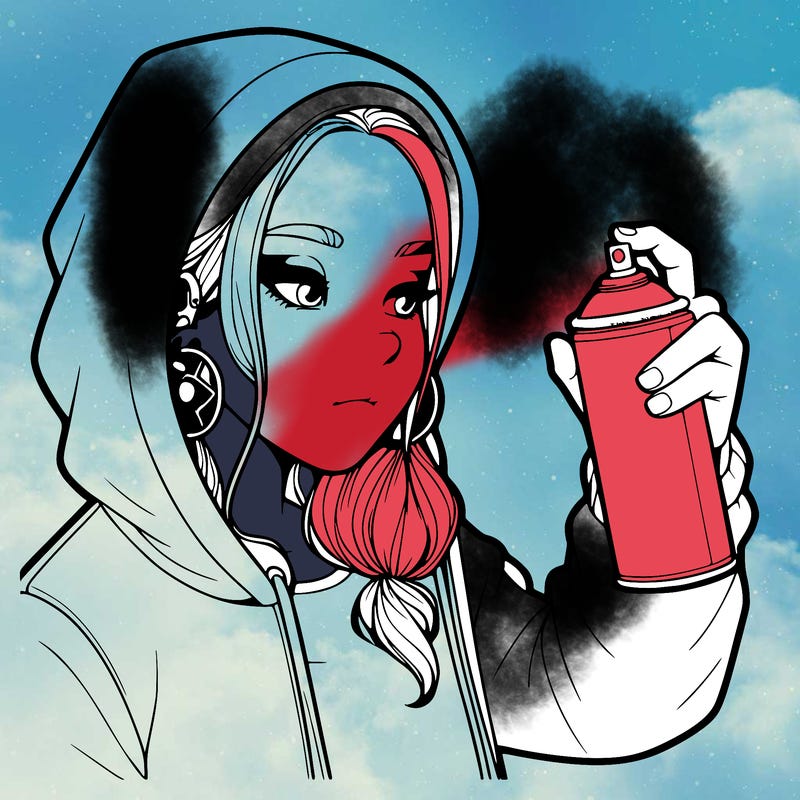 a realistic girl, spray painting