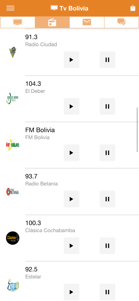 Tv Bolivia - List of Bolivian radio stations in the Tv Bolivia mobile app