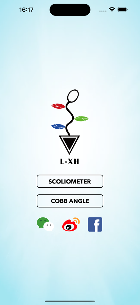 Scoliosis Tools mobile app home screen showing options for Scoliometer and Cobb Angle measurements