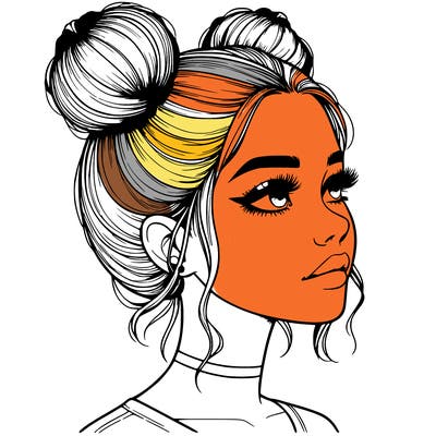 realistic girl with buns on the top of her head