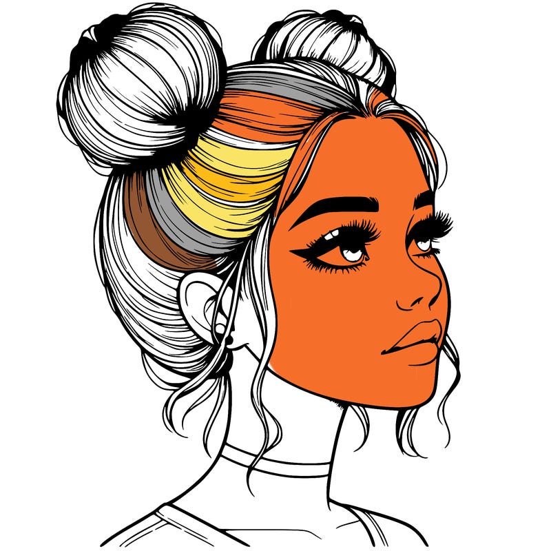 realistic girl with buns on the top of her head