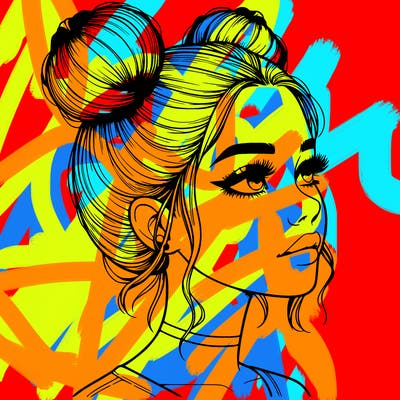 realistic girl with buns on the top of her head