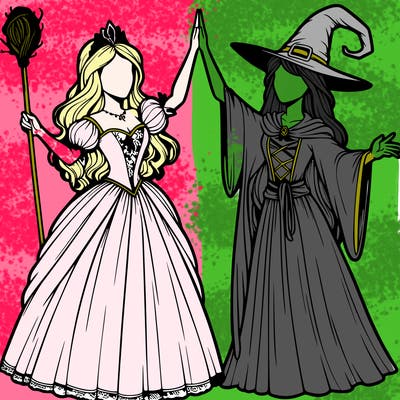 detailed realistic split of a princess and a witch