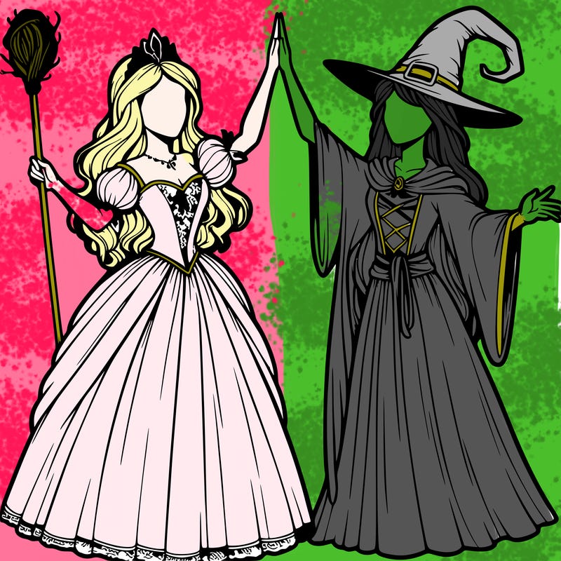 detailed realistic split of a princess and a witch