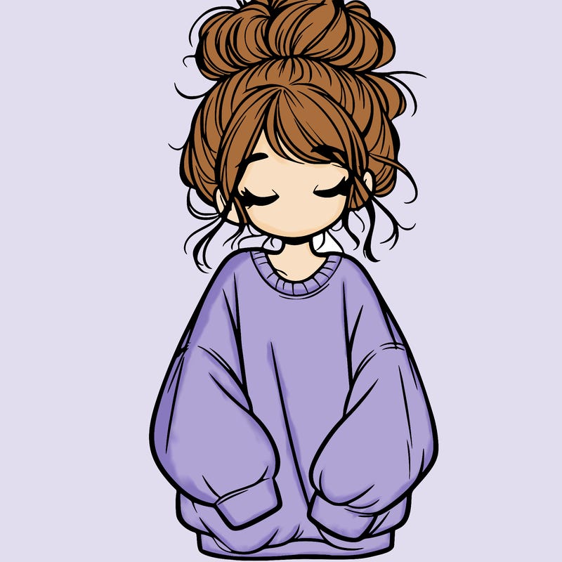girl with baggy sweatshirt and messy bun