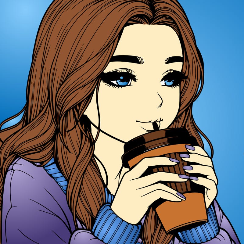 realistic girl drinking coffee