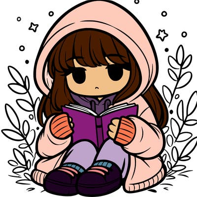 girl in oversized hoodie reading a book