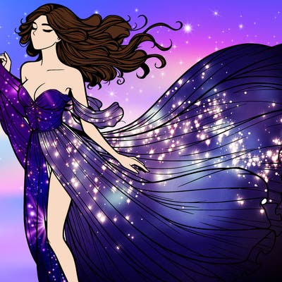 realistic woman in dress flowing the the wind