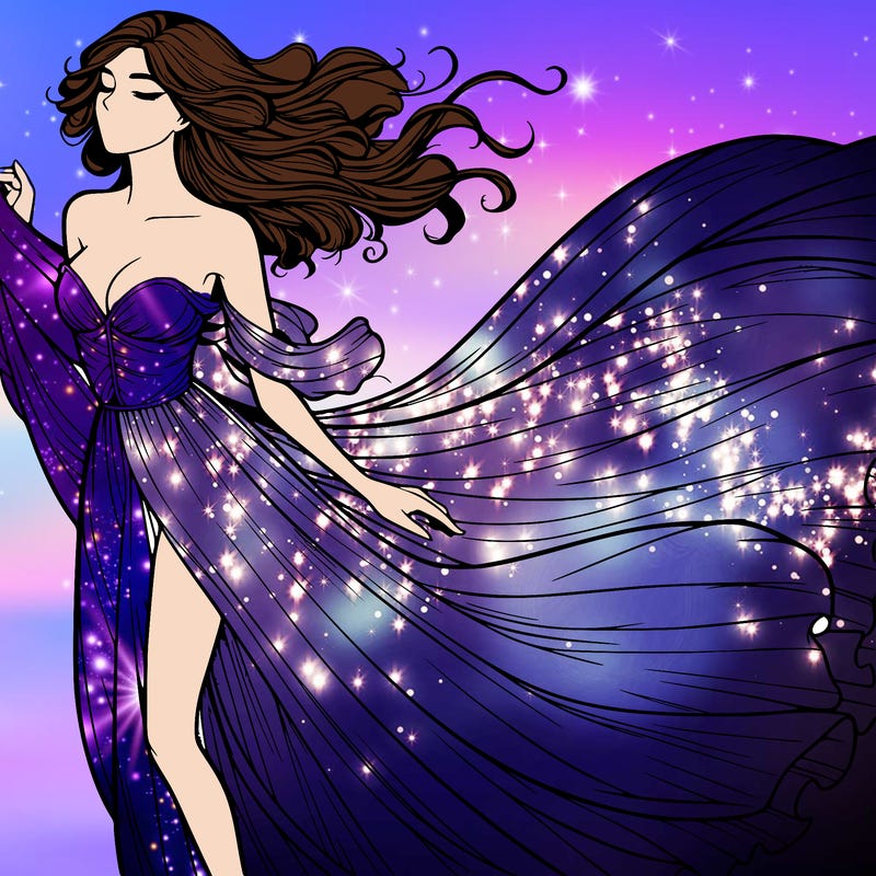 realistic woman in dress flowing the the wind