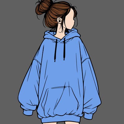 realistic girl with a oversized sweatshirt on and a bun