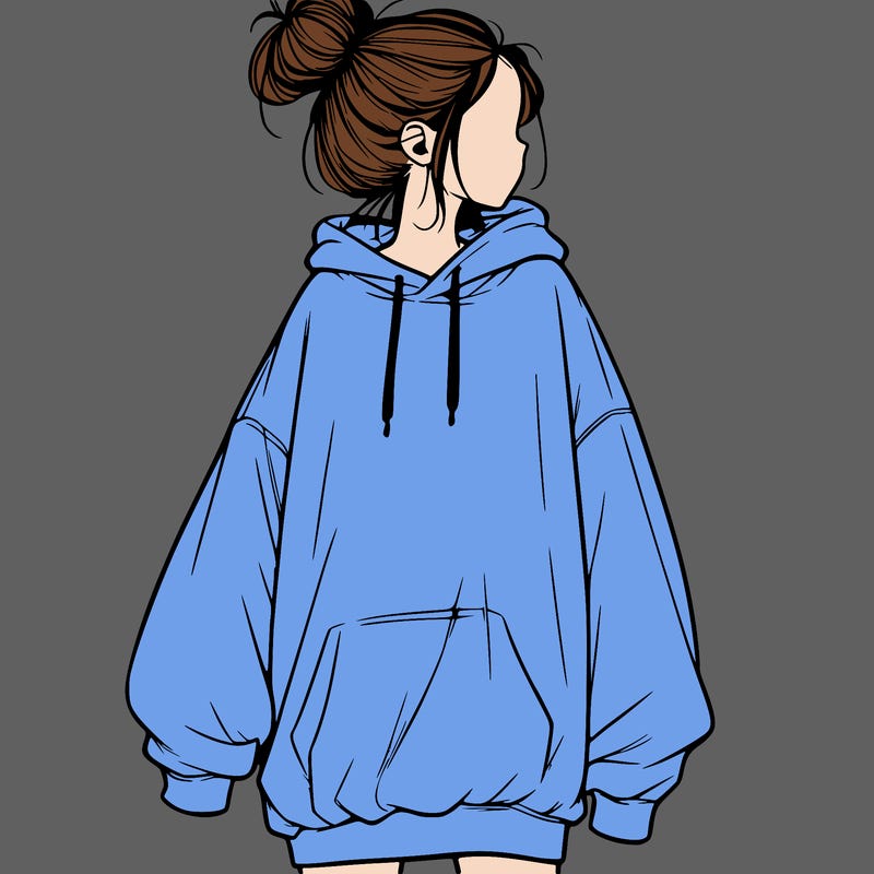 realistic girl with a oversized sweatshirt on and a bun