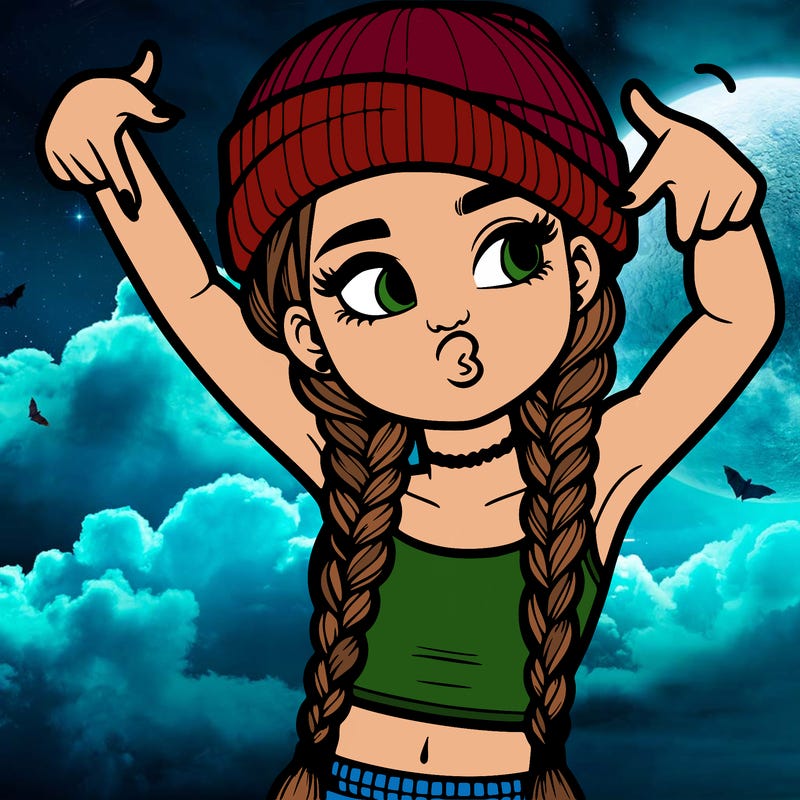 realistic teenage girl with braids and a beanie and crop top doing 🫶🏼