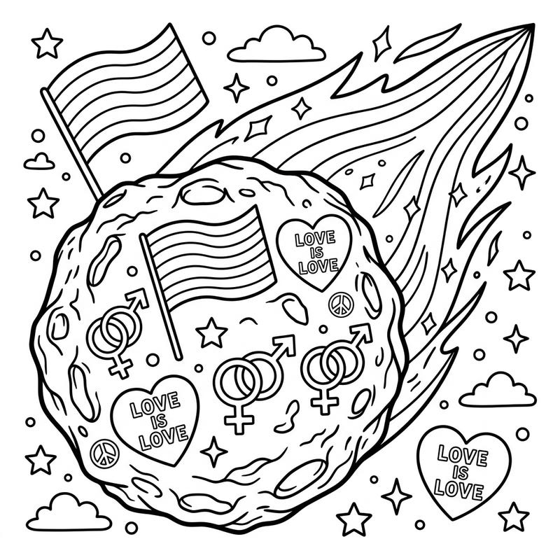 Embark on a stellar artistic journey with this captivating Comet Nuclei coloring page, uniquely designed to celebrate Pride Month. It's a fantastic way for kids to explore themes of love and diversity amidst a cosmic backdrop.