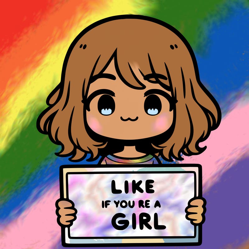 a cute girl holding a sign that says like if you’re a girl