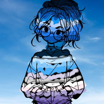 girl with a messy ponytail glasses a baggy crop top and jean shorts