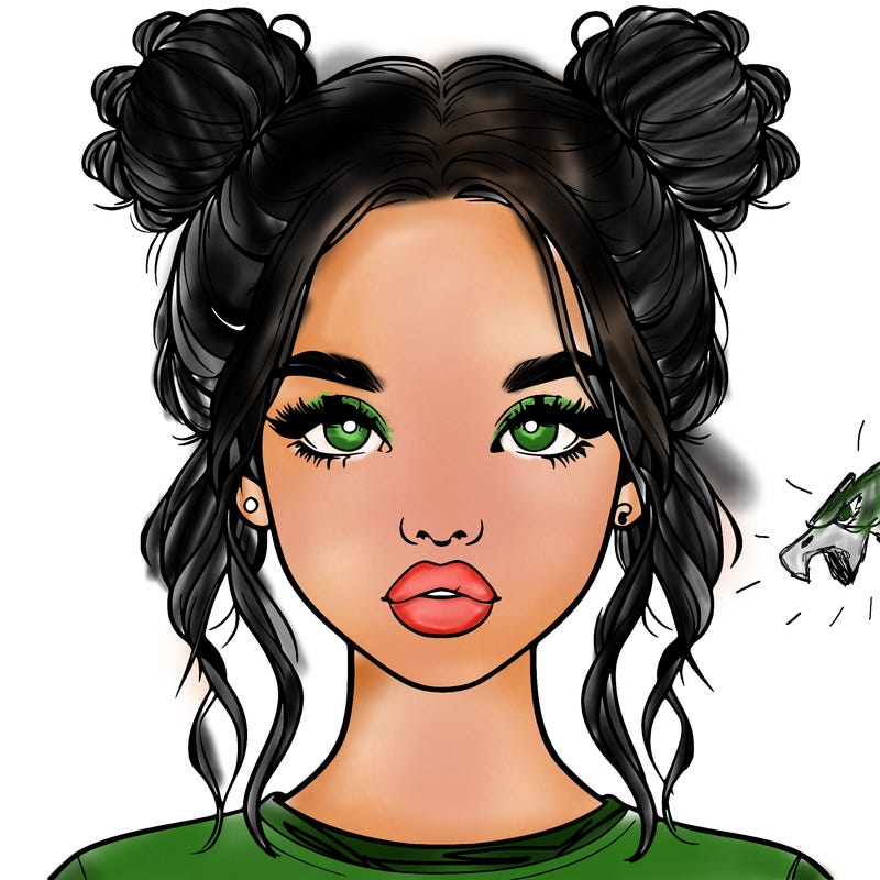realistic girl with two buns in hair and lips