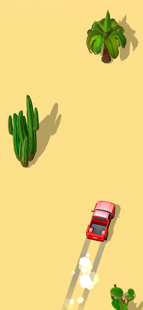 Car racing games snake drift - Red car drifting in a desert environment with palm trees and cacti