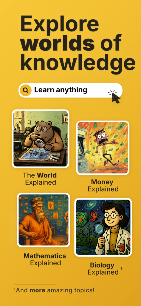 Gurwi app home screen showing various learning topics like world money math and biology