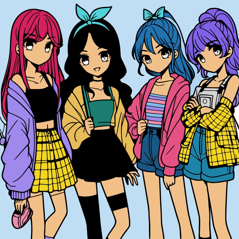 teen manga girls group of 4