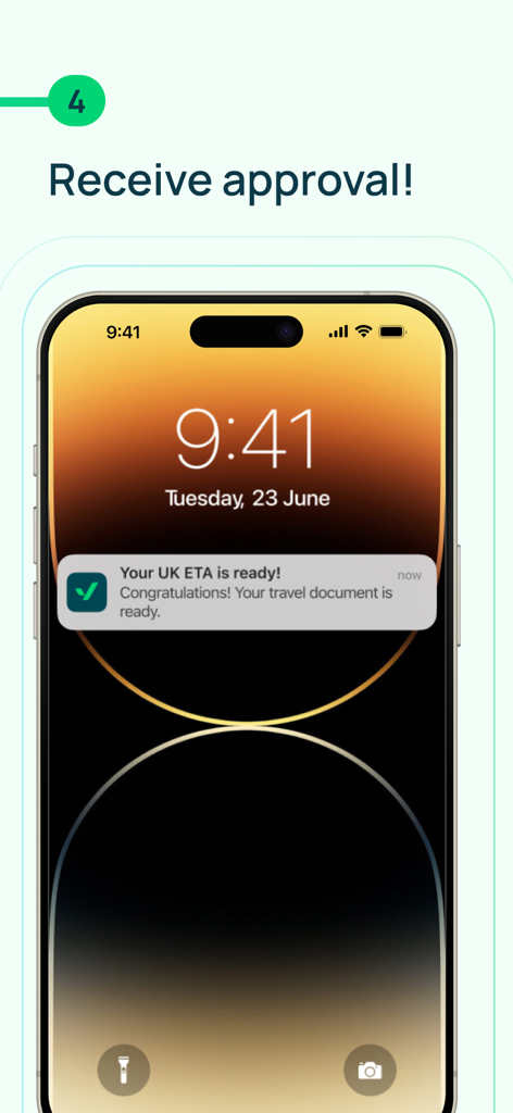 Smartphone screen displaying a travel visa approval notification from the iVisa app