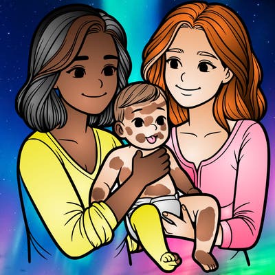 two realistic women holding one baby together