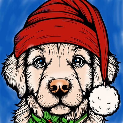 realistic dog with a christmas hat