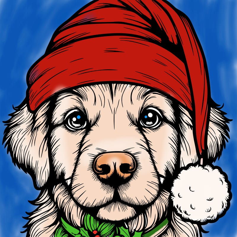 realistic dog with a christmas hat