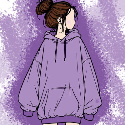 realistic girl with a oversized sweatshirt on and a bun