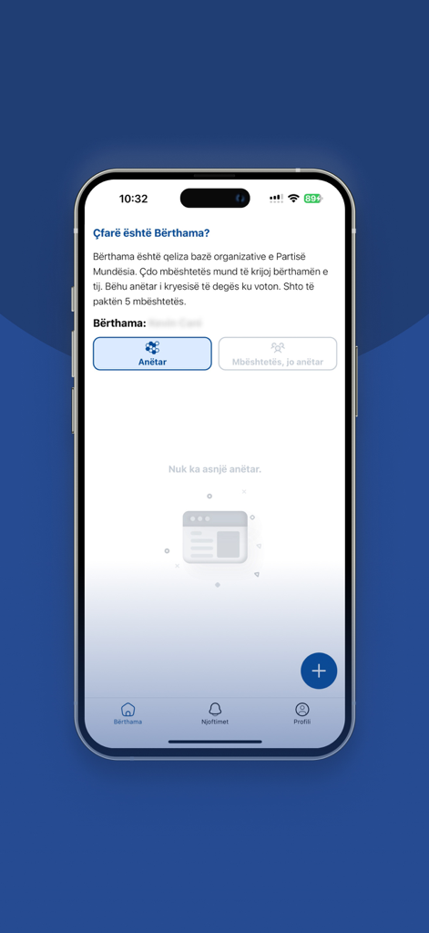 Mundësia - Mundesia app interface explaining the Berthama organizational cell for party members and supporters