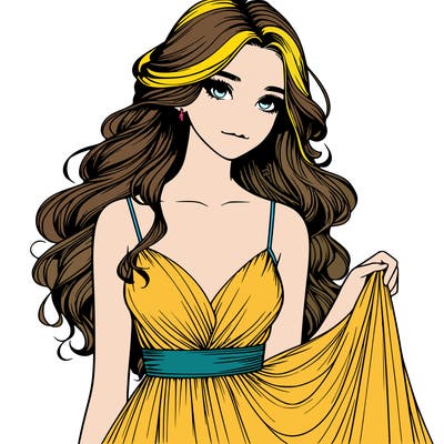 realistic girl in flowy silky prom dress