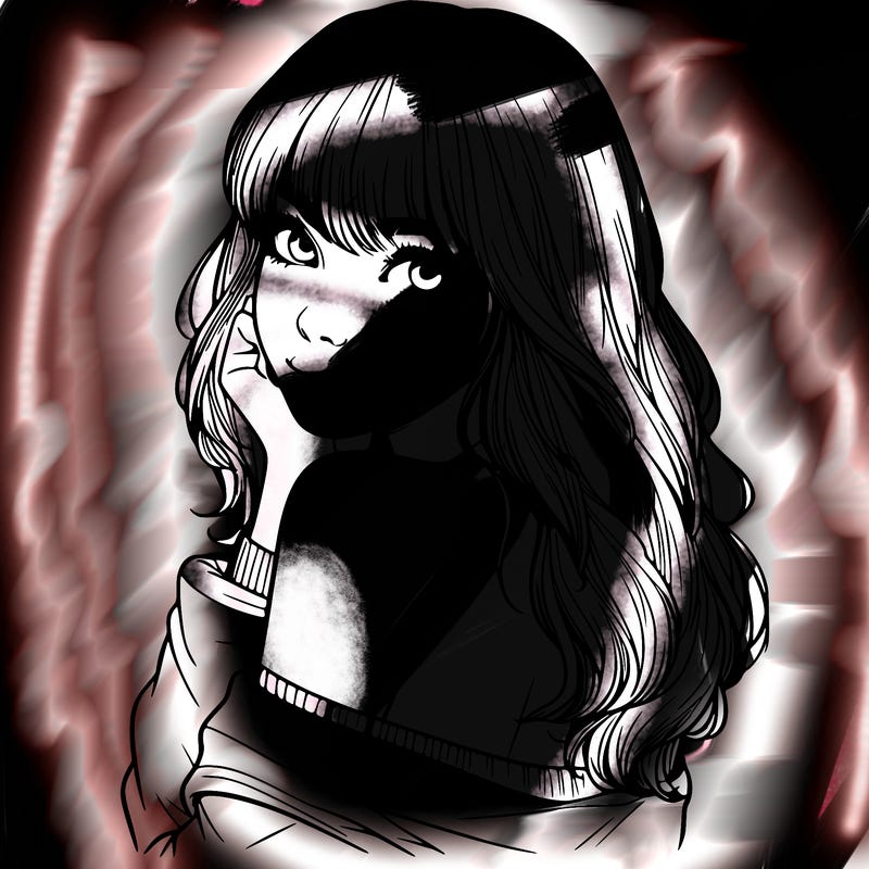 realistic girl with bangs looking over her shoulder