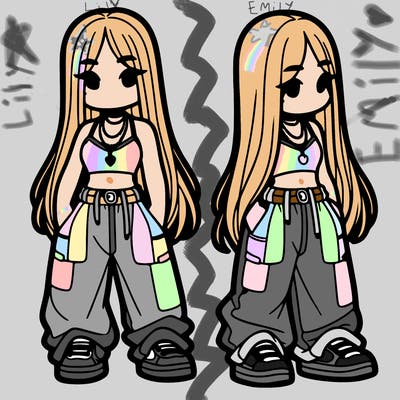 girl in baggy pants crop top and long hair