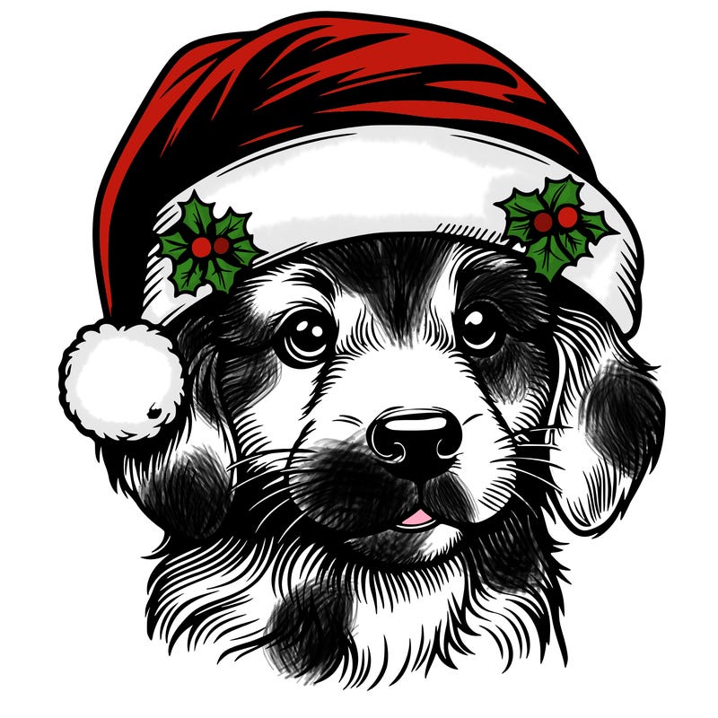 realistic dog wearing a santa hat