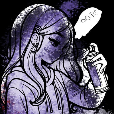 a realistic girl spray painting