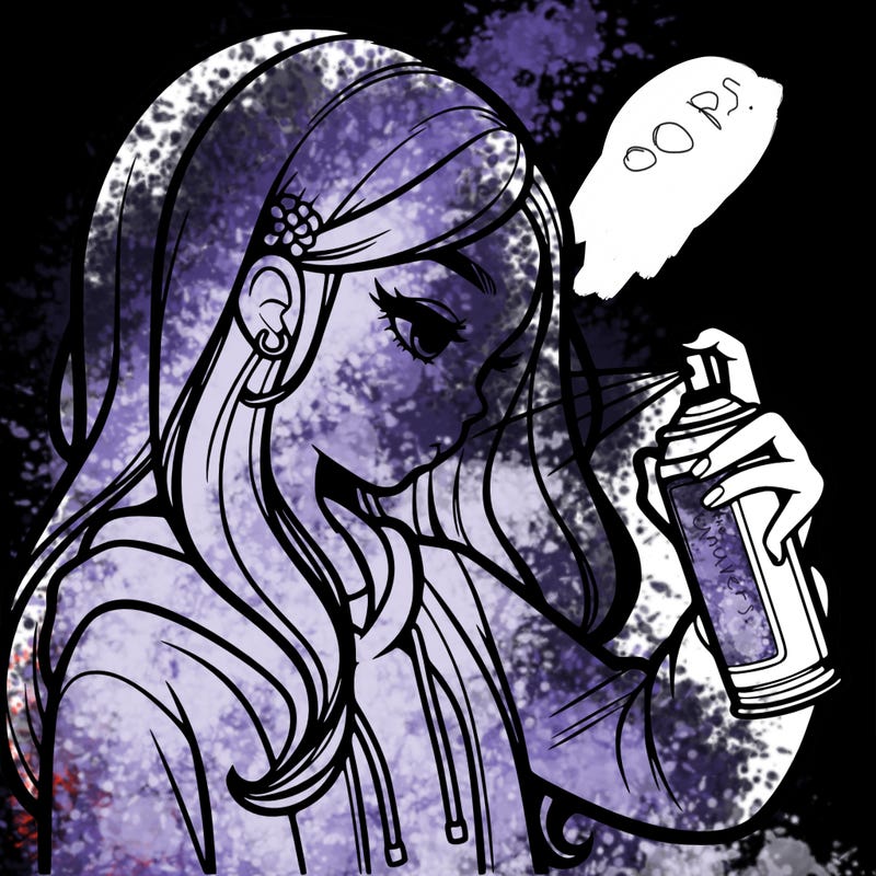 a realistic girl spray painting