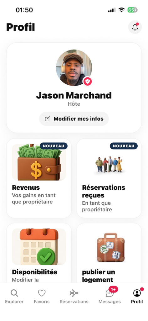 Flexiii - Flexiii app host profile interface with management tools for earnings and bookings